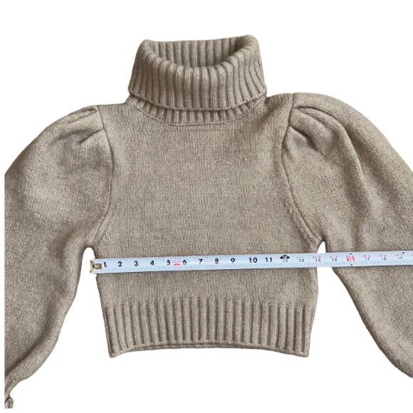 Zara Beige Puff Sleeve Cropped Turtleneck Sweater Ribbed Knit Trendy Top Size M - Picture 9 of 13